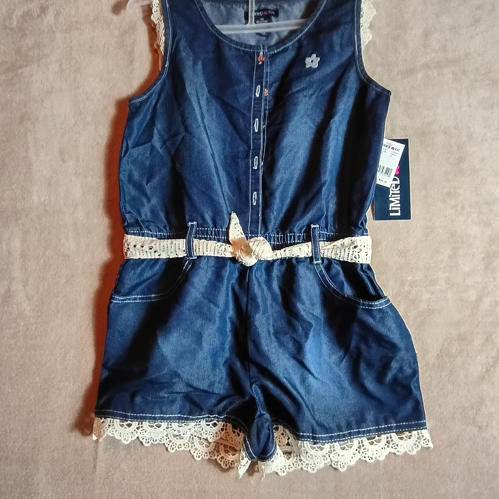 Girls Limited Too Lightweight Denim Shorts Romper Size 10 New